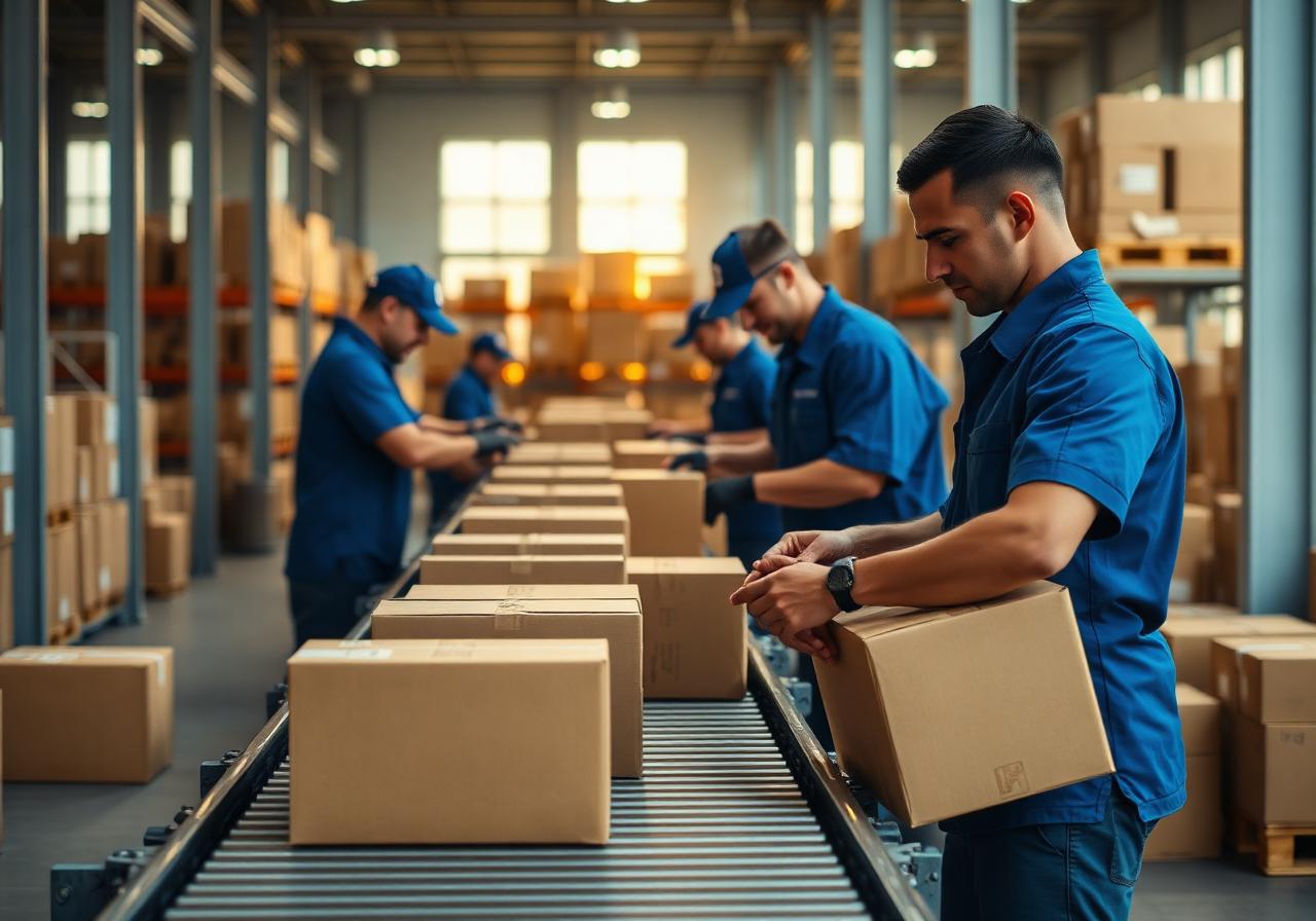 Warehouse workers sorting parcels at CourierLink